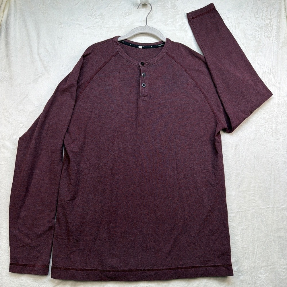 Public‎ Rec Henley Shirt Mens Large Burgundy Long Sleeve Performance Stretch